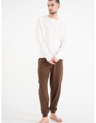 Tommy Hilfiger Pijama cu pantaloni lungi si croiala conica - Maro inchis/Bej deschis