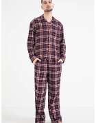 Tommy Hilfiger Pijama cu pantaloni lungi si model in carouri - Alb/Visiniu/Albastru deschis