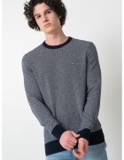 Tommy Hilfiger Pulover din amestec de bumbac organic cu model - Alb/Albastru ultramarin