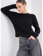 Tommy Hilfiger Pulover din bumbac organic cu model torsade - Negru