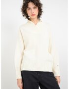 Tommy Hilfiger Pulover din lana cu detalii striate si maneci cazute - Crem