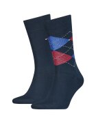Tommy Hilfiger Set de sosete elastice cu model uni si in carouri - 2 perechi