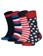 Tommy Hilfiger Set de sosete lungi cu model - 4 perechi - Rosu/Negru