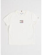 Tommy Hilfiger Tricou cu logo din strasuri - Alb fildes/Argintiu