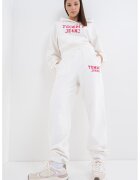 Tommy Jeans Pantaloni de trening din bumbac cu logo - Roz zmeuriu/Alb optic