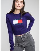 Tommy Jeans Pulover crop cu imprimeu logo - Violet