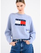 Tommy Jeans Pulover cu decolteu la baza gatului si logo - Albastru lavanda
