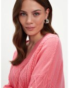 Top Secret Pulover cu decolteu in V si maneci cazute - Roz