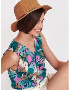Top Secret Top cu model si decolteu in V - Roz pastel/Maro deschis/Verde deschis