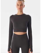 TWIST Bluza crop cu fanta pentru degetul mare - Gri antracit
