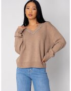uFIT Pulover cu strasuri din lana si casmir Beige Beige