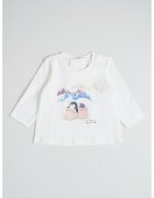United Colors of Benetton Bluza din amestec de bumbac cu imprimeu - Alb fildes/Roz pal