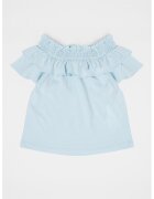 United Colors of Benetton Bluza din amestec de in cu volane - Albastru deschis