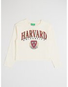 United Colors of Benetton Bluza din bumbac cu imprimeu text - Crem