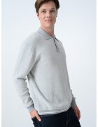 United Colors of Benetton Bluza polo tricotata cu mansete elastice - Gri deschis melange