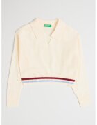 United Colors of Benetton Pulover crop cu decolteu polo - Crem