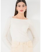 United Colors of Benetton Pulover cu decolteu barcuta - Alb murdar