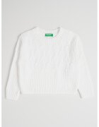 United Colors of Benetton Pulover cu decolteu la baza gatului si terminatii striate - Alb