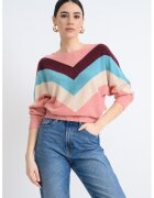 United Colors of Benetton Pulover lejer cu dungi - Albastru deschis/Roz prafuit/Violet pruna