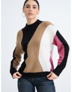 United Colors of Benetton Pulover regular fit cu decolteu la baza gatului - Negru/Fucsia/Caramel