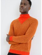United Colors of Benetton Pulover slim fit din amestec de lana cu fenta cu fermoar - Maro deschis/Rosu vermillion