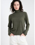 United Colors of Benetton Pulover striat cu guler - Kaki inchis