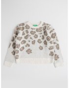 United Colors of Benetton Pulover tricotat cu animal print - Kaki inchis/Alb murdar