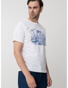 United Colors of Benetton Tricou cu decolteu la baza gatului si imprimeu - Alb/Albastru
