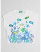 United Colors of Benetton Tricou de bumbac cu detalii crosetate - Alb/Verde/Albastru