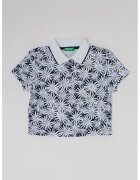 United Colors of Benetton Tricou polo cu imprimeu grafic - Alb/Bleumarin