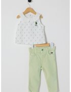US Polo ASSN Set de blugi si tricou cu imprimeu - 2 Piese - Alb optic/Verde fistic