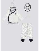US Polo ASSN Set de bluza de bumbac - pantaloni cu botosei - bavetica - manusi si caciula - 5 piese - Alb/Albastru ultramarin