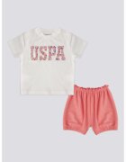 US Polo ASSN Set de pantaloni scurti si tricou cu imprimeu - 2 piese - Alb/Coral/Albastru