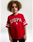 US Polo ASSN Set de tricou de bumbac si pantaloni scurti cu buzunare laterale - Rosu vermillion/Alb murdar/Bleumarin