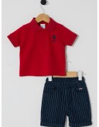 US Polo ASSN Set de tricou din bumbac si pantaloni scurti - 2 Piese - Rosu/Albastru inchis