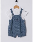 US Polo ASSN Set de tricou si salopeta scurta - 2 piese - Alb/Albastru lavanda/Bleumarin