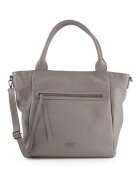 Venezia Geanta dama shopper gri - piele naturala - 34x44x12cm - cu 3 compartimente interioare - curea detasabila 105cm