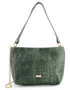 Venezia Geanta messenger dama piele intoarsa - verde - 20x30x11cm - cu lant auriu - curea detasabila 111cm