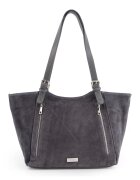 Venezia Geanta shopper dama gri din piele intoarsa - 2 buzunare interioare - 3 buzunare exterioare - 27x45x11cm - manere reglabile 75cm