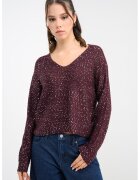 Vero Moda Pulover cu decolteu usor in V si paiete Leilani - Violet tyrian