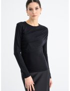 Vila Bluza slim-fit cu fronseuri - Negru