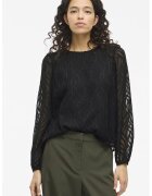 Vila Bluza transparenta cu model brodat Mika - Negru/Gri inchis