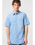 Wrangler Camasa barbati - cu un buzunar - albastru - bumbac - maneca scurta - croiala regular fit -