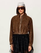 HUGO Geacă Liph | Cropped Fit | piele întoarsă