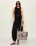 MARC JACOBS Geantă de plajă The Stripe Mesh Large Tote Bag cu adaos de piele
