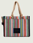 MARC JACOBS Geantă de plajă The Stripe Mesh Large Tote Bag cu adaos de piele