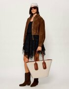 MARC JACOBS Geantă shopper Babe Tote In Canvas cu adaos de piele
