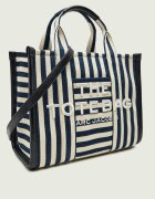MARC JACOBS Geantă shopper The Stripe Canvas Medium Tote Bag cu adaos de piele