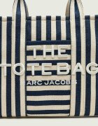 MARC JACOBS Geantă shopper The Stripe Canvas Medium Tote Bag cu adaos de piele