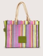 MARC JACOBS Geantă shopper The Stripe Mesh Large Tote Bag cu adaos de piele